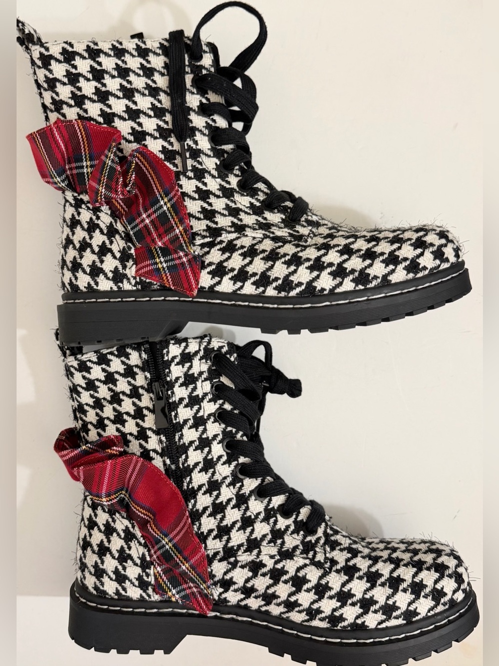 Torrid Betsey Johnson Houndstooth Combat Ruffle Boot (Sz 10 WW)